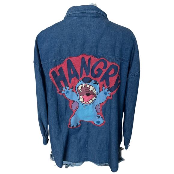 Lilo and Stitch Chambray Shirt SMALL Hangry Oversized Unique Shacket Denim Jean - Picture 1 of 6